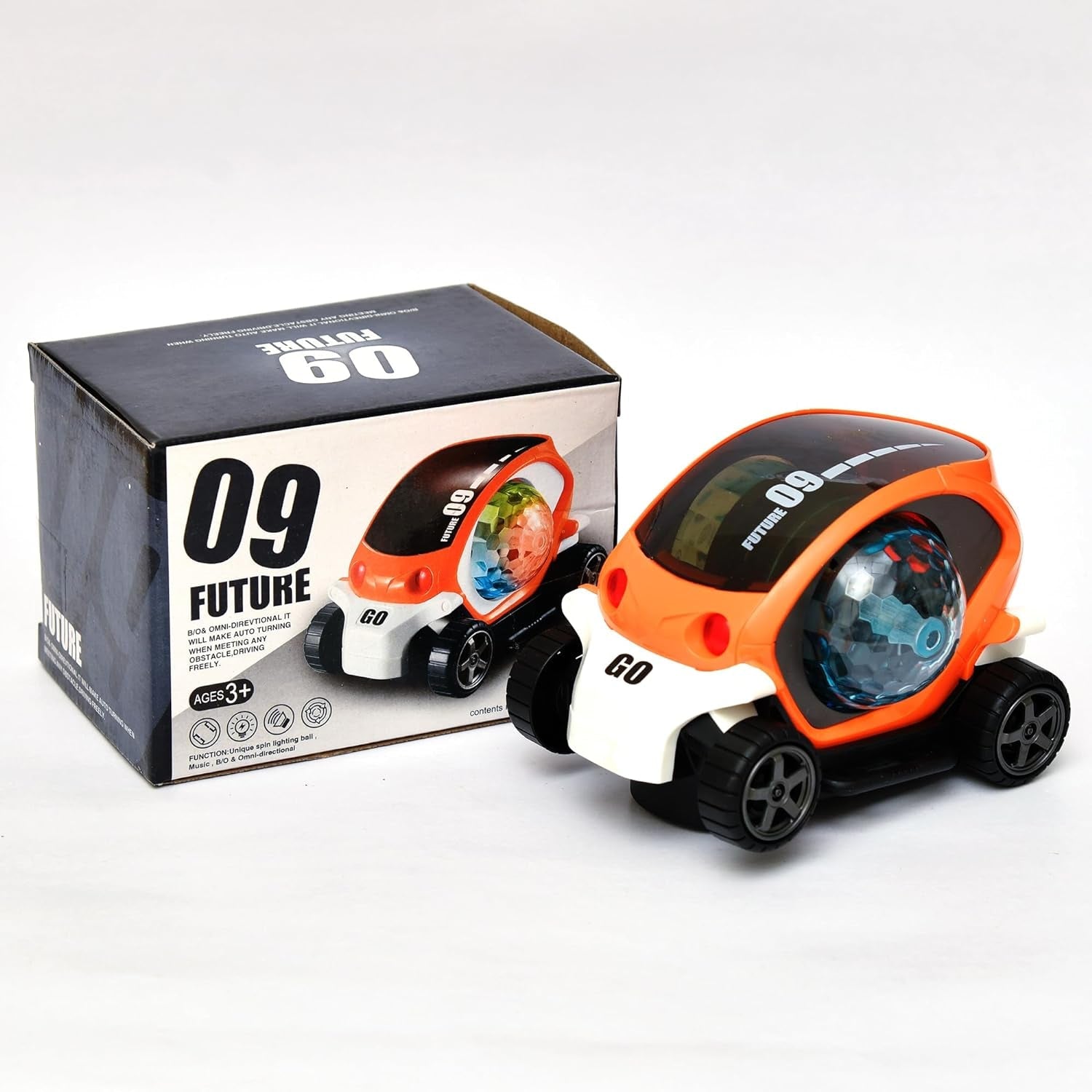 17922 Plastic 360 Degree Rotating Stunt Car Toy for Kids - Bump and Go Action with 4D Lights and Music, Plastic Mini Car with Disco Ball (1 Pc / Battery Not Included) 17922 Plastic 360 Degree Rotating Stunt Car Toy for Kids - Bump and Go Action with 4D Lights and Music, Plastic Mini Car with Disco Ball (1 Pc / Battery Not Included)